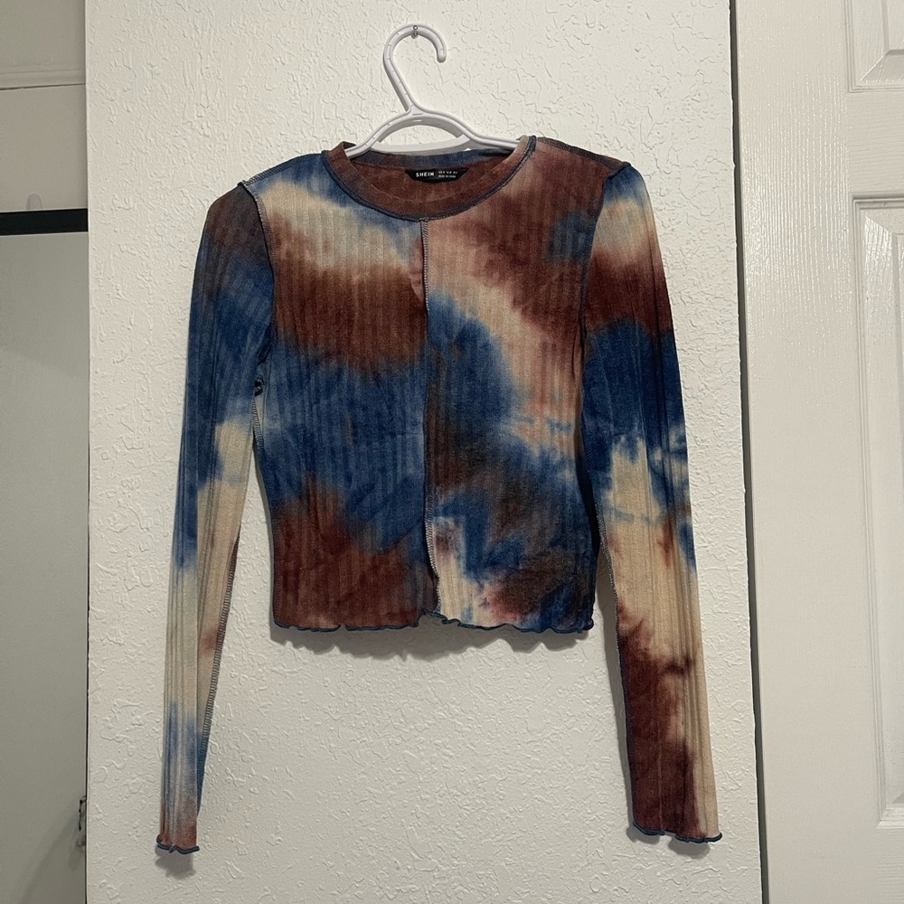 Shein lettuce trim tie dye crop tee
